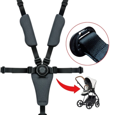 Szelki do spacerówki wózka Roan Ivi 1.0, przelotki półokrągłe, czarne poduchy